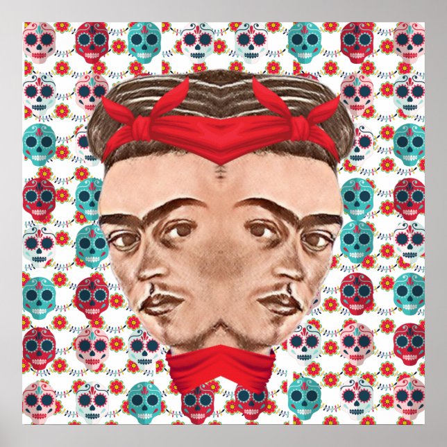 Affiche Retro Frida Kahlo Surreal Sugar Skull Motif (Devant)