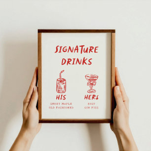 Affiche Retro Fun Son et ses Signature Boissons Mariage