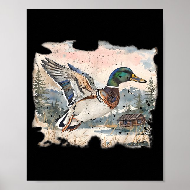 Affiche Retro Funny Mallard Duck Waterfowl Hunting Cozy Se (Devant)