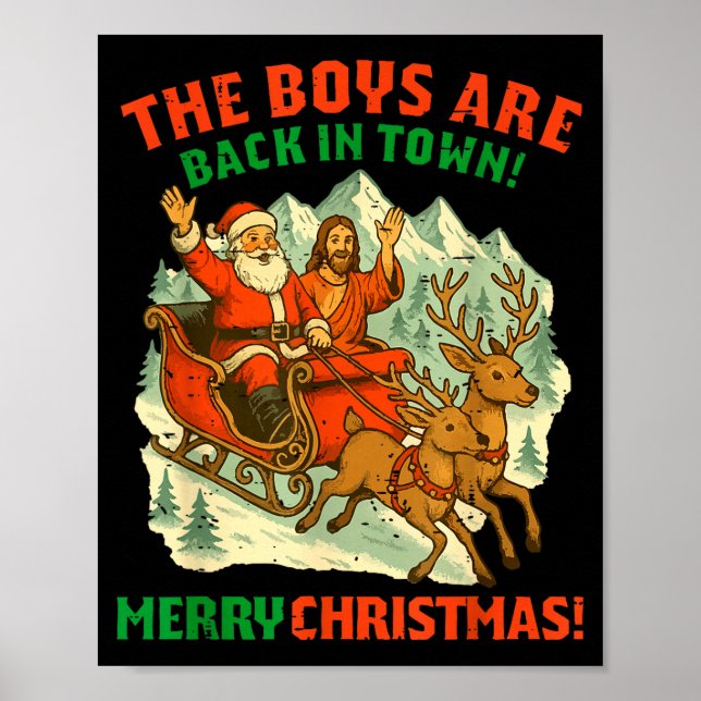 Affiche Retro Funny Santa Jesus The Boys Are Back In Town  (Devant)