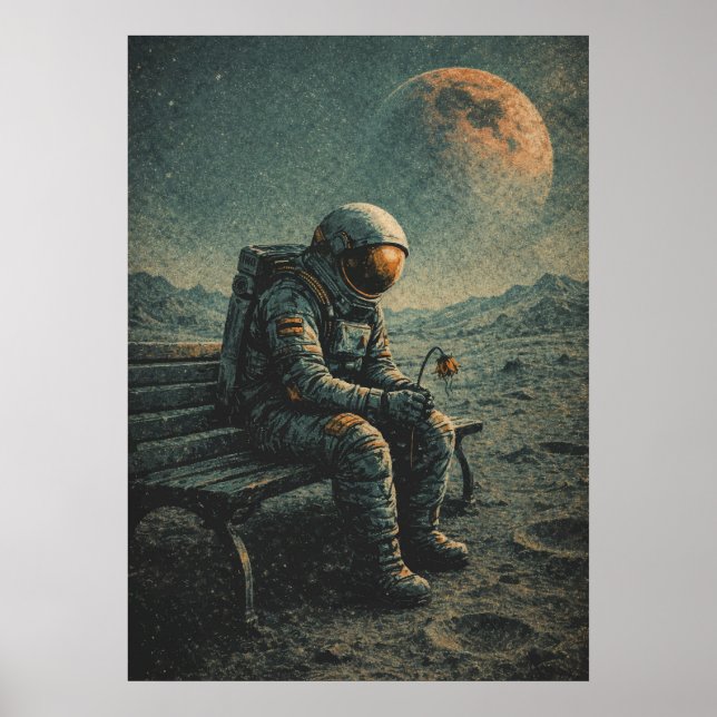 Affiche Retro-Future Astronaut, Sci-Fi Space Abstract Art (Devant)