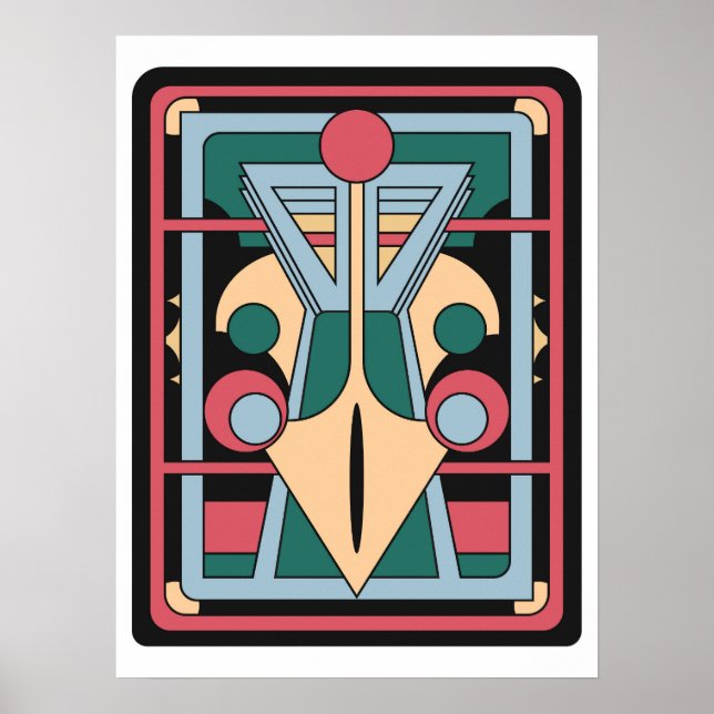 Affiche Retro Futurist Art Deco Geometric Peacock (Devant)