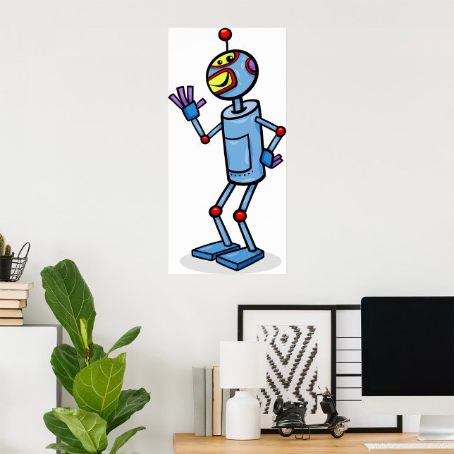 Affiche Retro Futuristic Robot Character Waving (Créateur téléchargé)