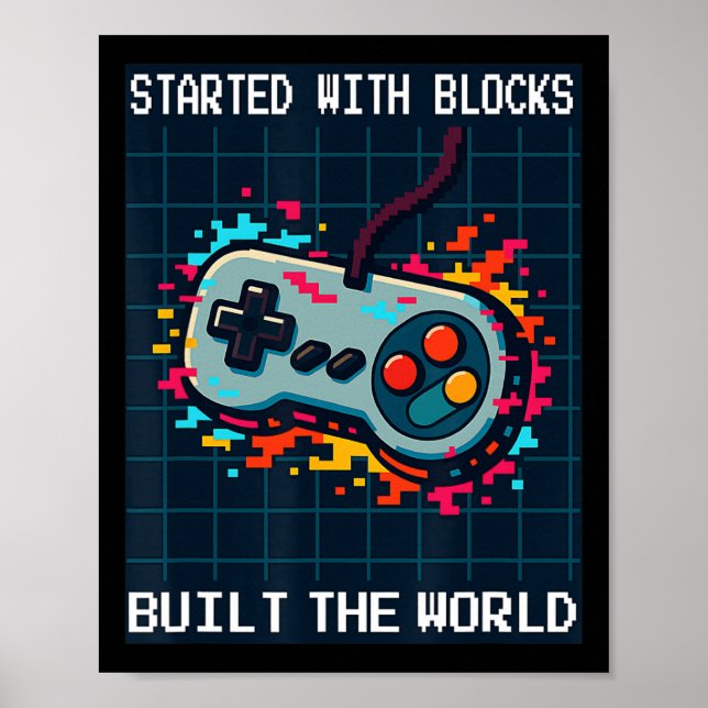 Affiche Retro Gamer Design For Men Started With Blocks Bui (Devant)