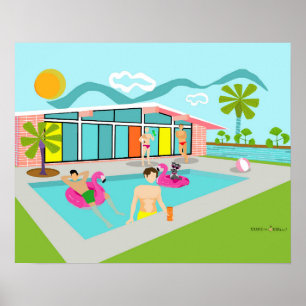 Affiche Retro Gay Pink Flamant rose Pool Party