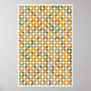 Affiche Retro Geometric Leaf Pattern Green Orange Taupe