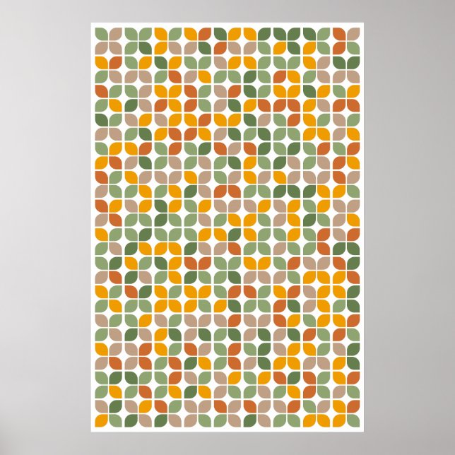 Affiche Retro Geometric Leaf Pattern Green Orange Taupe (Devant)