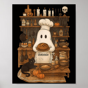 Affiche Rétro Ghost Baking Sourdoun Halloween Soky Chef B