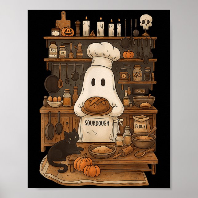Affiche Rétro Ghost Baking Sourdoun Halloween Soky Chef B (Devant)