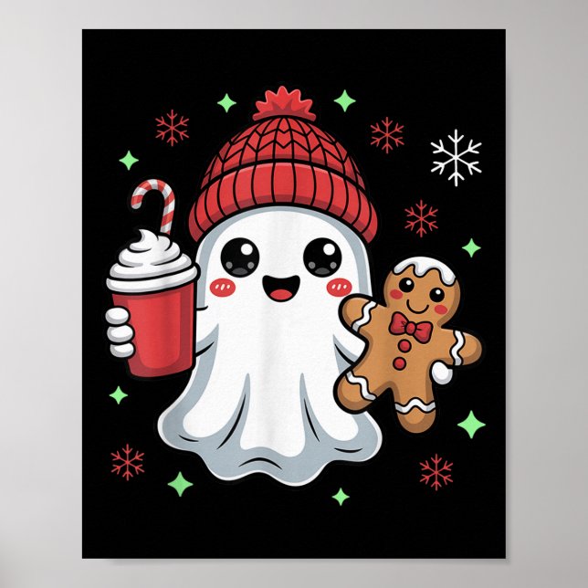 Affiche Retro Ghost Beanie Christmas Holiday Xmas Coffee G (Devant)