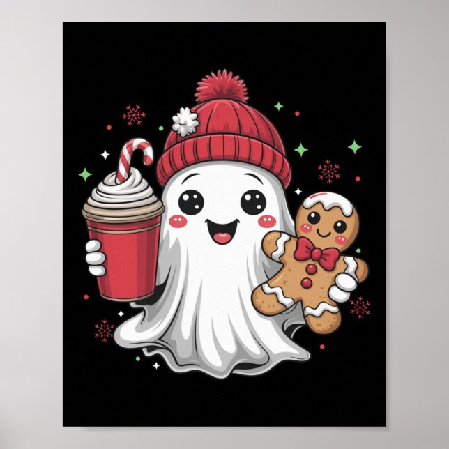 Affiche Retro Ghost Beanie Christmas Holiday Xmas Coffee G (Devant)