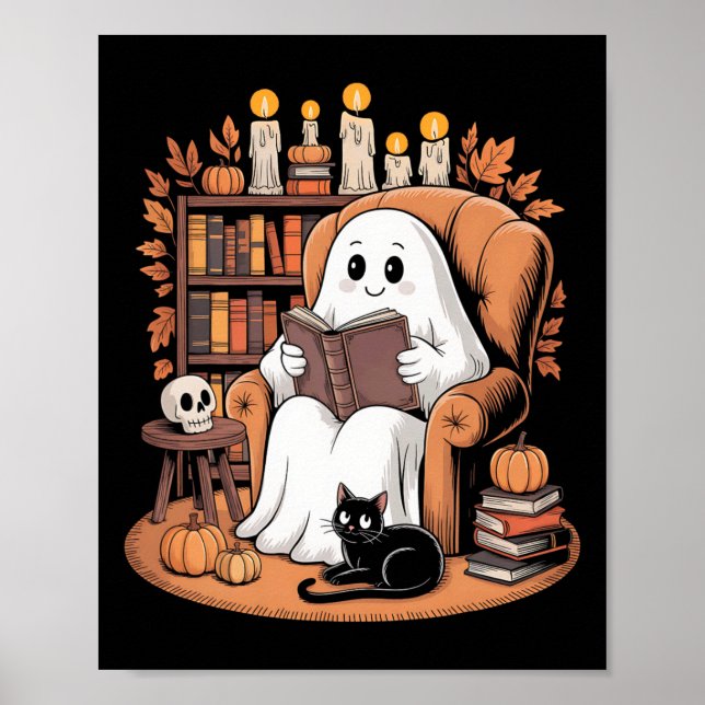 Affiche Retro Ghost Reading Books (Devant)
