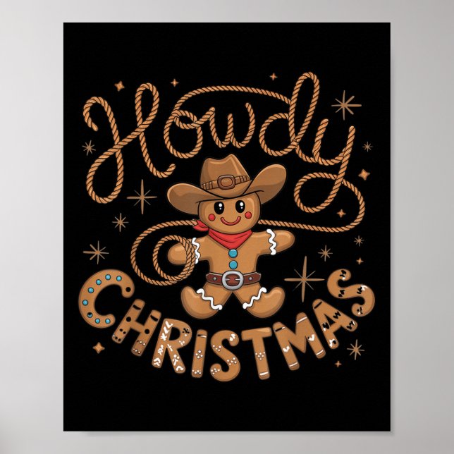 Affiche Retro Gingerbread Cowboy Western Howdy Christmas U (Devant)