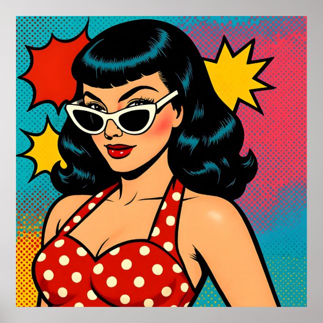 Affiche Retro Glam Pop Art Woman in Cat-Eye Sunglasses (Devant)