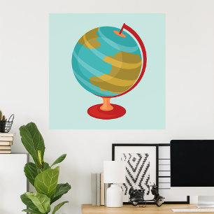 Affiche Retro Globe Illustration Vintage Earth Map