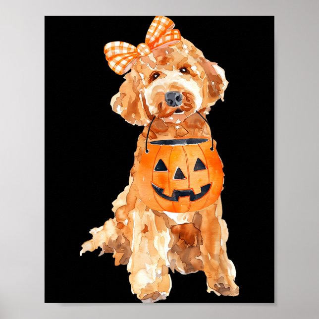 Affiche Retro Goldendoodle Citrouille Jack O Lanterne (Devant)