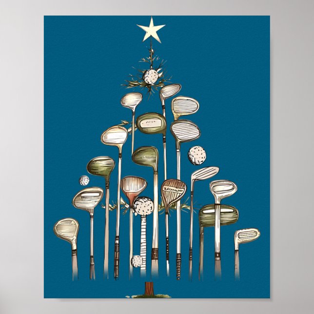 Affiche Retro Golf Club Christmas Tree Golfing Xmas Golfer (Devant)