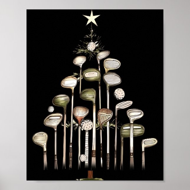Affiche Retro Golf Club Christmas Tree Golfing Xmas Golfer (Devant)