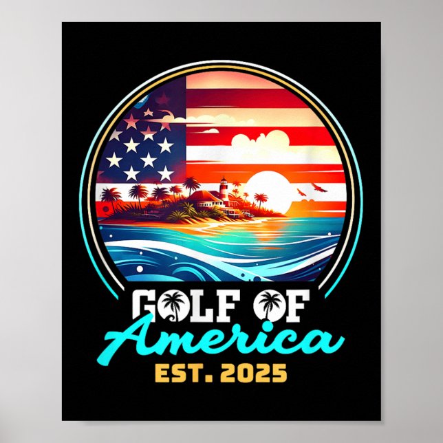Affiche Rétro golfe de nous Amérique 2025 Drapeau américai (Devant)