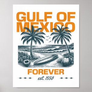 Affiche Retro Golfe Du Mexique Est 1550 Forever Beach Golf