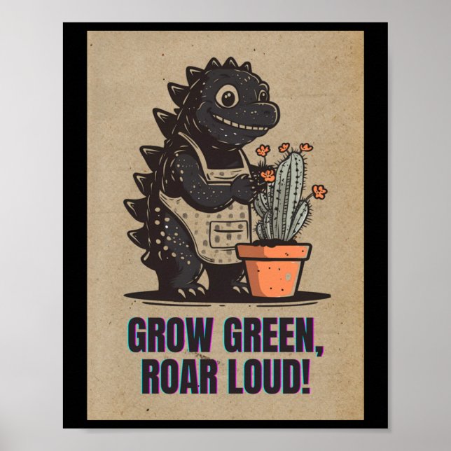 Affiche Retro Greenzilla – Cute Godzilla Gardening Sticker (Devant)