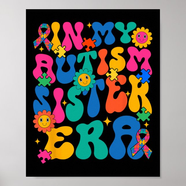 Affiche Rétro Groovy Dans Mon Ère de Sœur Autiste Drôle d' (Devant)