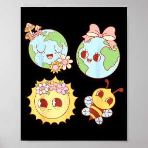 Affiche Rétro groovy fleur de cœur journée de la terre env