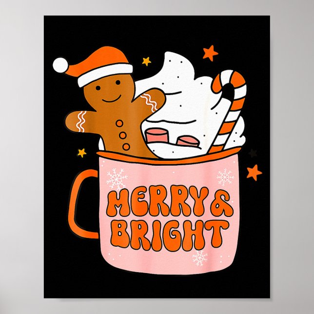Affiche Retro Groovy Merry And Bright Gingerbread Christma (Devant)