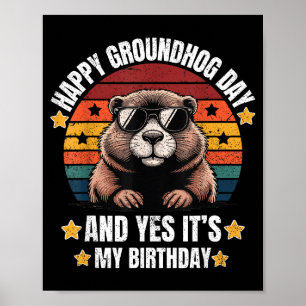 Affiche Retro Groundhog Célibataires Anniversaire Joyeux G