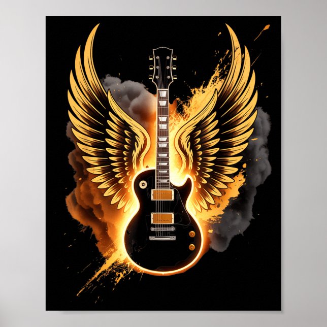 Affiche Retro Guitar Wings Abstract Art Rock And Roll Musi (Devant)