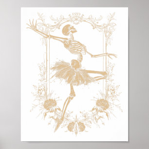 Affiche Retro Halloween Danser Ballerina Skeleton Goth De