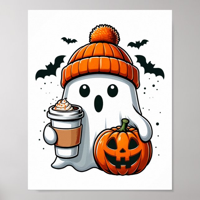 Affiche Rétro Halloween femmes Chemise mignonne Ghost Boir (Devant)