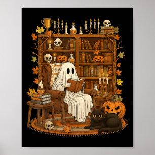 Affiche Retro Halloween livre bibliothèque Ghost Lover