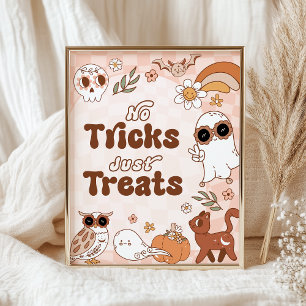 Affiche Retro Halloween Party No Tricks Just Traite SIGNE