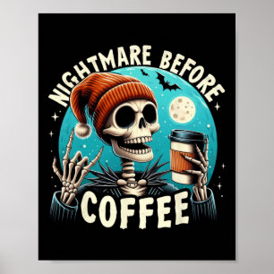 Affiche Retro Halloween Squelette café Mug nuit effrayant