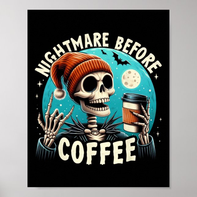 Affiche Retro Halloween Squelette café Mug nuit effrayant (Devant)