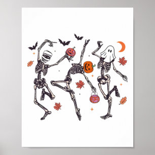 Affiche Retro Halloween Squelette Danser Citrouille Cadeau