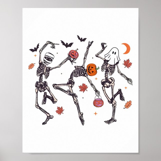 Affiche Retro Halloween Squelette Danser Citrouille Cadeau (Devant)