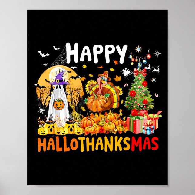 Affiche Retro Halloween Thanksgiving Christmas Happy Hallo (Devant)