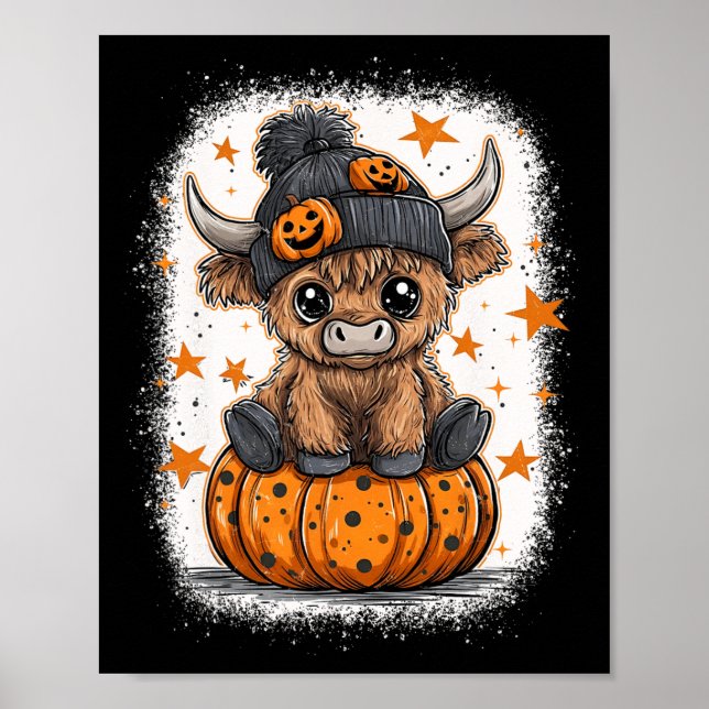 Affiche Retro Halloween Vache Citrouille Automne Vache Tha (Devant)