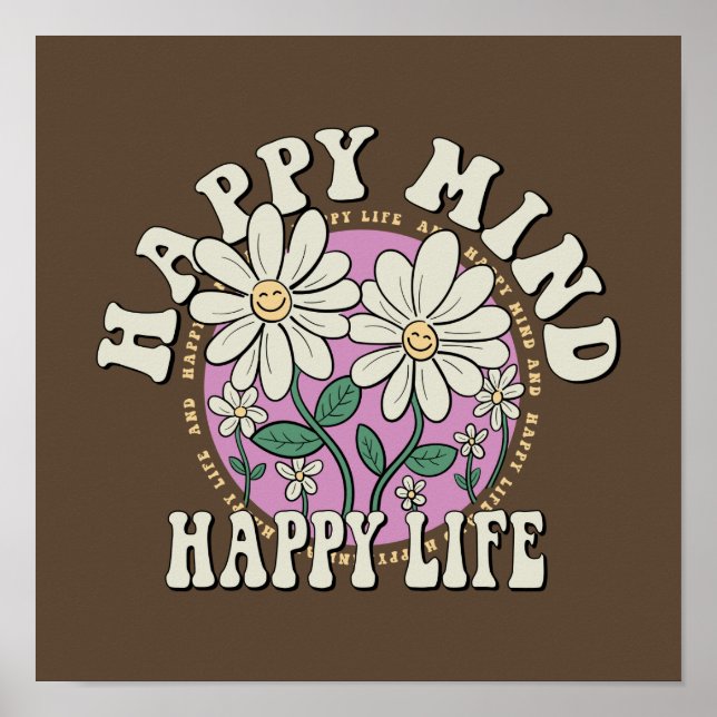 Affiche Retro Happy Mind Happy Life (Devant)