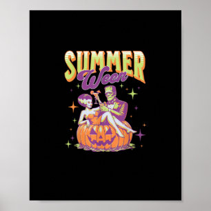 Affiche Rétro Happy Summerween Drôle Monstre de Frankenste
