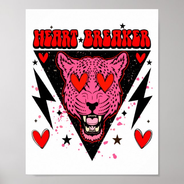 Affiche Retro Heart Breaker Valentines Day Tiger Love  (Devant)