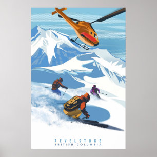 AFFICHE RETRO HELISKI REVELSTOKE SKI