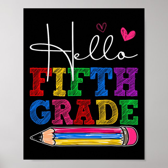 Affiche Retro Hello 5e année premier jour d'école garçons (Devant)