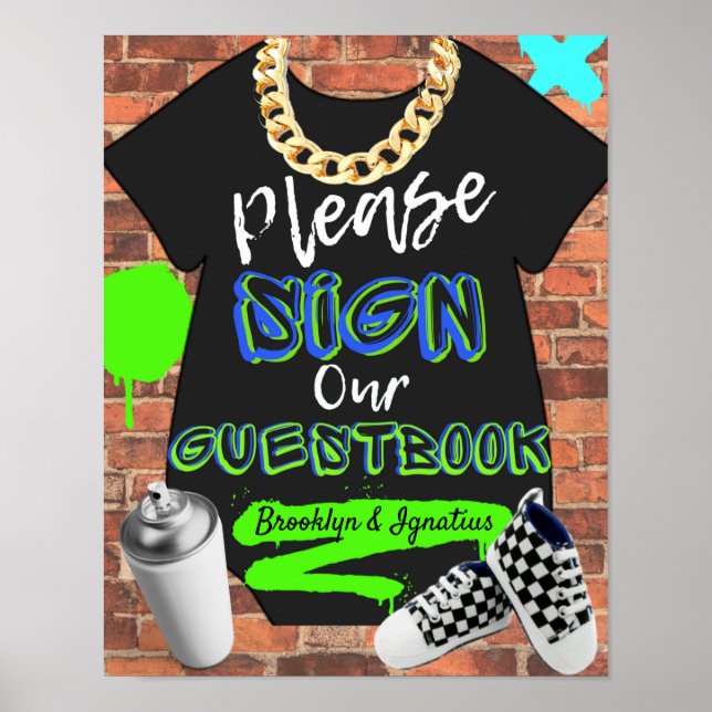 Affiche Retro Hip Hop Urban Baby Shower Guestbook Sign (Devant)