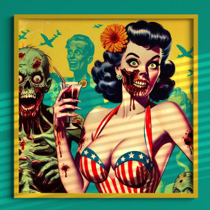 Affiche Rétro Horreur Zombie Pin-up