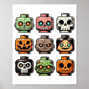 Affiche Retro Horror Bricks Head Horreur Halloween Masque