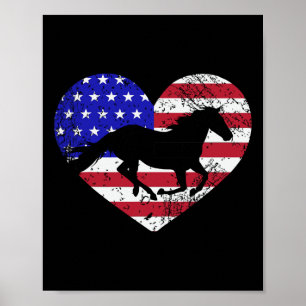 Affiche Retro Horse American Flag Heart 4 juillet Usa Pa