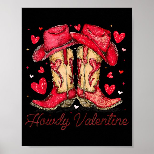 Affiche Retro Howdy Valentine Cowboy Boots Western Valenti (Devant)